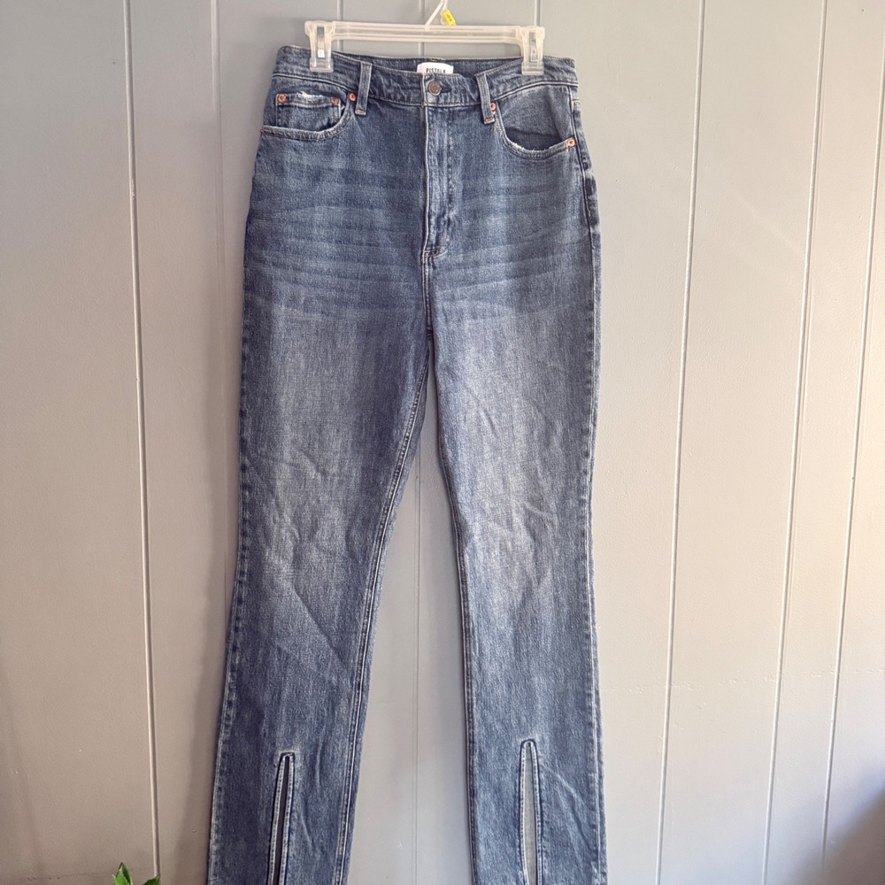 Pistola Colleen High Rise Slim Boot Split Hem Jeans 30 Willow Blue Denim Chic